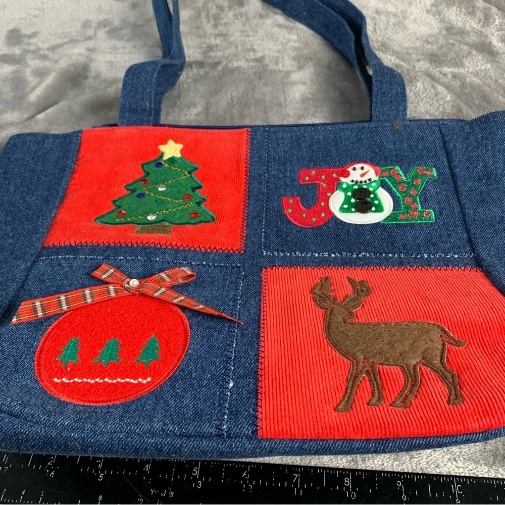 Kim Rogers Denim Tote Bag Christmas Themed Applique Embroidered New With Tag Vtg